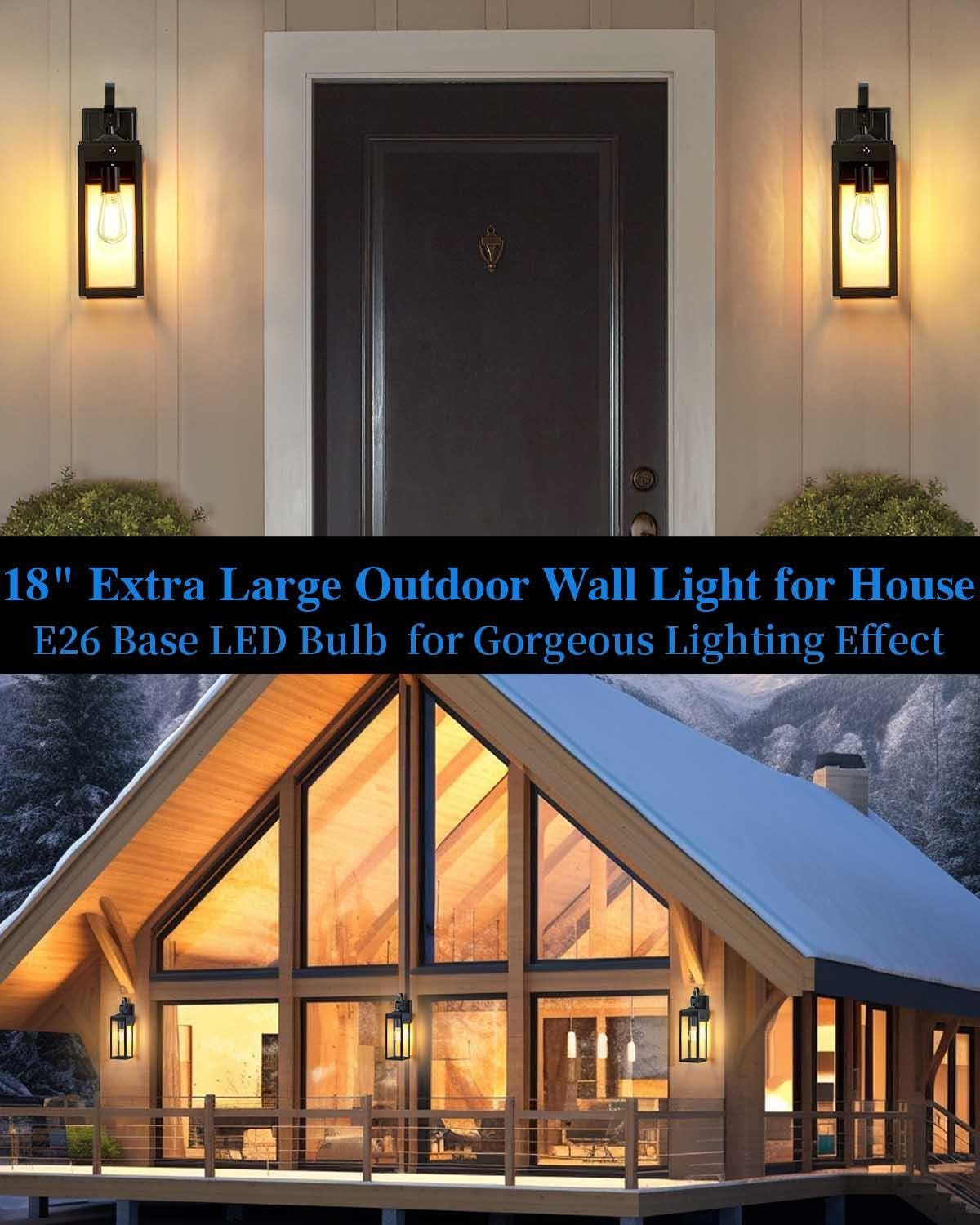 18 Large Motion Sensor Outdoor Lights 2 Packs  Dusk To Dawn Exterior Lighting Fixtures  Modern Black Outdoor Sconces Porch Light For House  Outside Farmhouse Wall Lanterns For Front Door  Garage