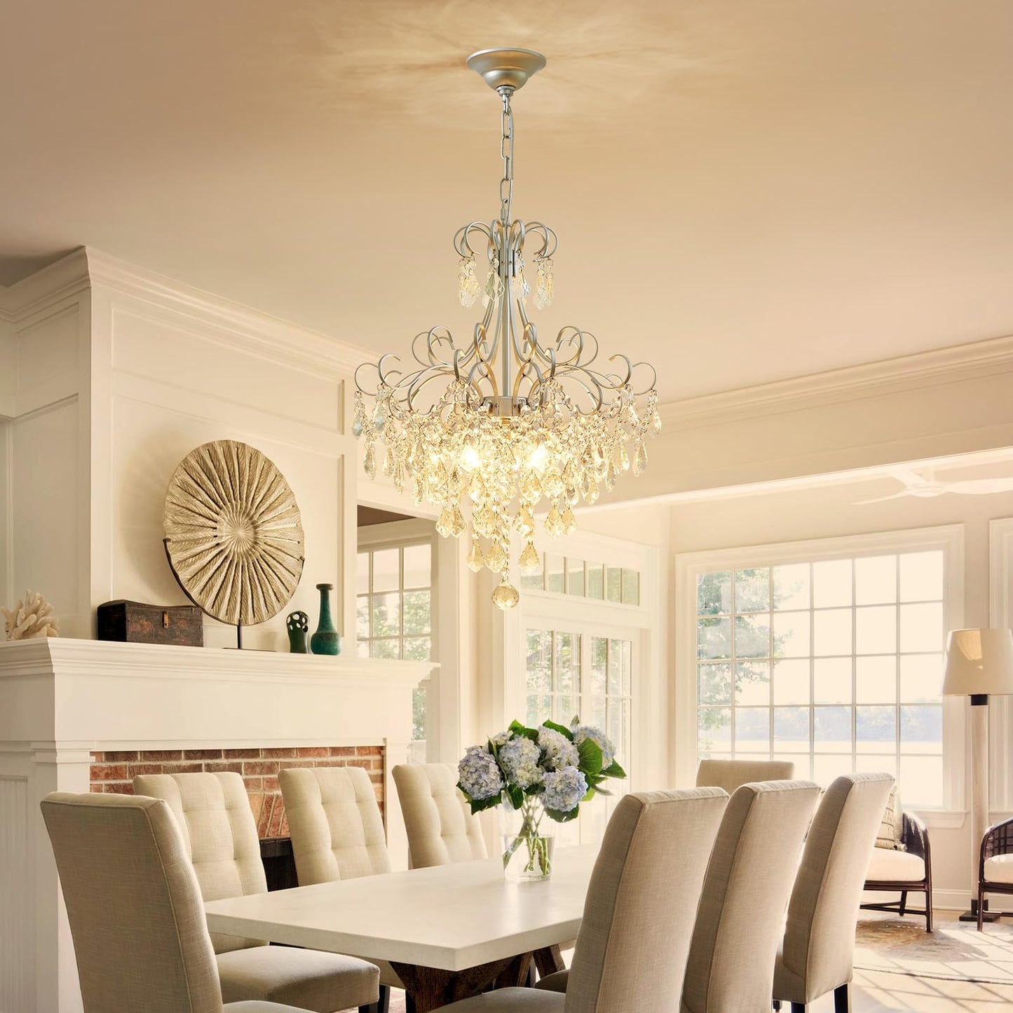 Wuzups Crystal Chandelier 5-Light Pendant Ceiling Light Modern Lighting Fixture For Dining Room Hallway Bedroom Kitchen Bathroom  H 22.4 X W 18.3  E12 Base  Silver