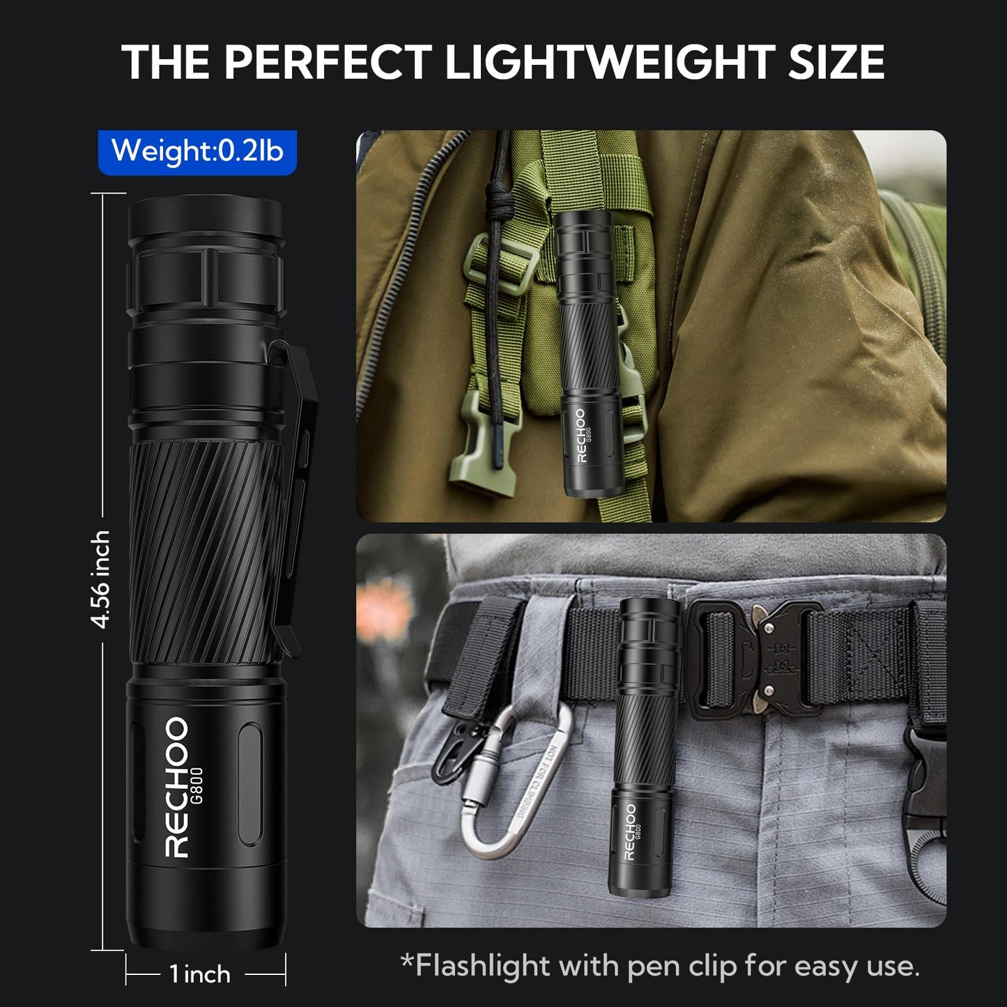 Rechoo Flashlight Rechargeable 2 Pack  500 Lumens  3 Lighting Modes & Zoomable  Small Tactical Torch Light For Edc And Emergency  Water Resistant  Duable  Included Pocket Clip & Lanyard