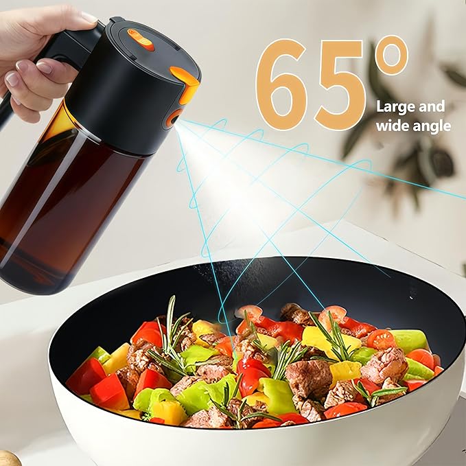 Olive Oil Spray Bottle Dispenser，2-in-1 Glass Material Kitchen Cooking Oil Sprayer，17 oz/500 ml Cooking Spray, Glass Spray Bottle with Tipper, Food Grade Spray for Kitchen, Salad, Frying, Barbecue