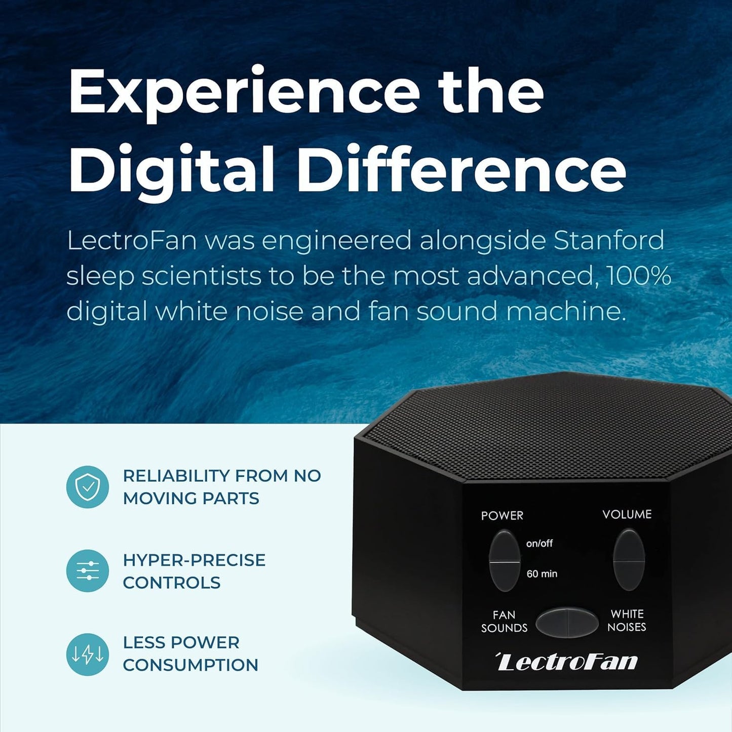 Adaptive Sound Technologies LectroFan Classic White Noise Machine - Global Power Edition with Adaptors for US, UK & EU - 20 Non-Looping Fan & White Noise Variations - Black