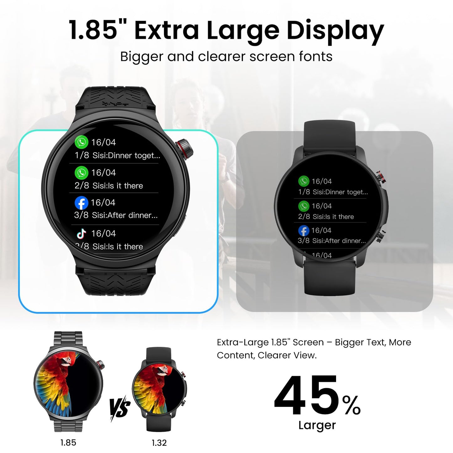 AMAZTIM Smart Watch for Men, 1.85" Ultra-Large Display, 120 Days Extra-Long Battery, Military-Grade Materials, Answer/Dial Calls, 100+ Sports Modes, 24/7 Heart Rate & Sleep Monitor, for Android & iOS