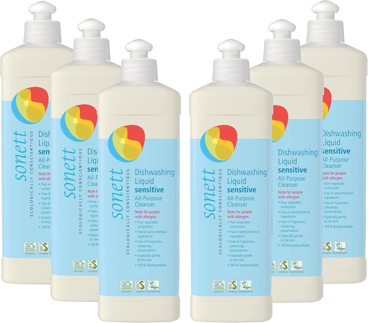 Sonett Organic Dishwashing Liquid, All Purpose Cleaner Sensitive Skin For People With Allergies 17 Fl.Oz (Pack of 6))