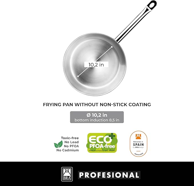 BRA COOKWARE Profesional 8-Piece Stainless Steel Cookware Set | Professional Pots & Pans Set | Kitchen Set w/ 2 Pots, 1 Sauté Pan, 2 Frying Pans, 3 Lids | All Heat Sources Compatible | PFOA Free