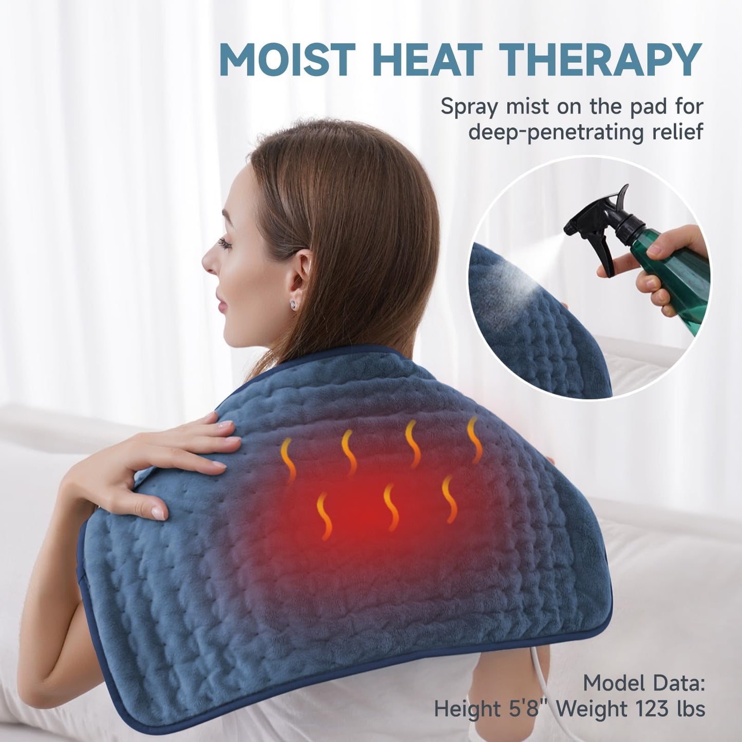 Heating Pad for Back Pain Relief, ZUODUN Electric Heating Pads for Cramps with Auto Shut Off & 6 Heat Levels, Moist Heat Therapy, Machine Washable, LED Controller, Gifts for Women, Men, Blue