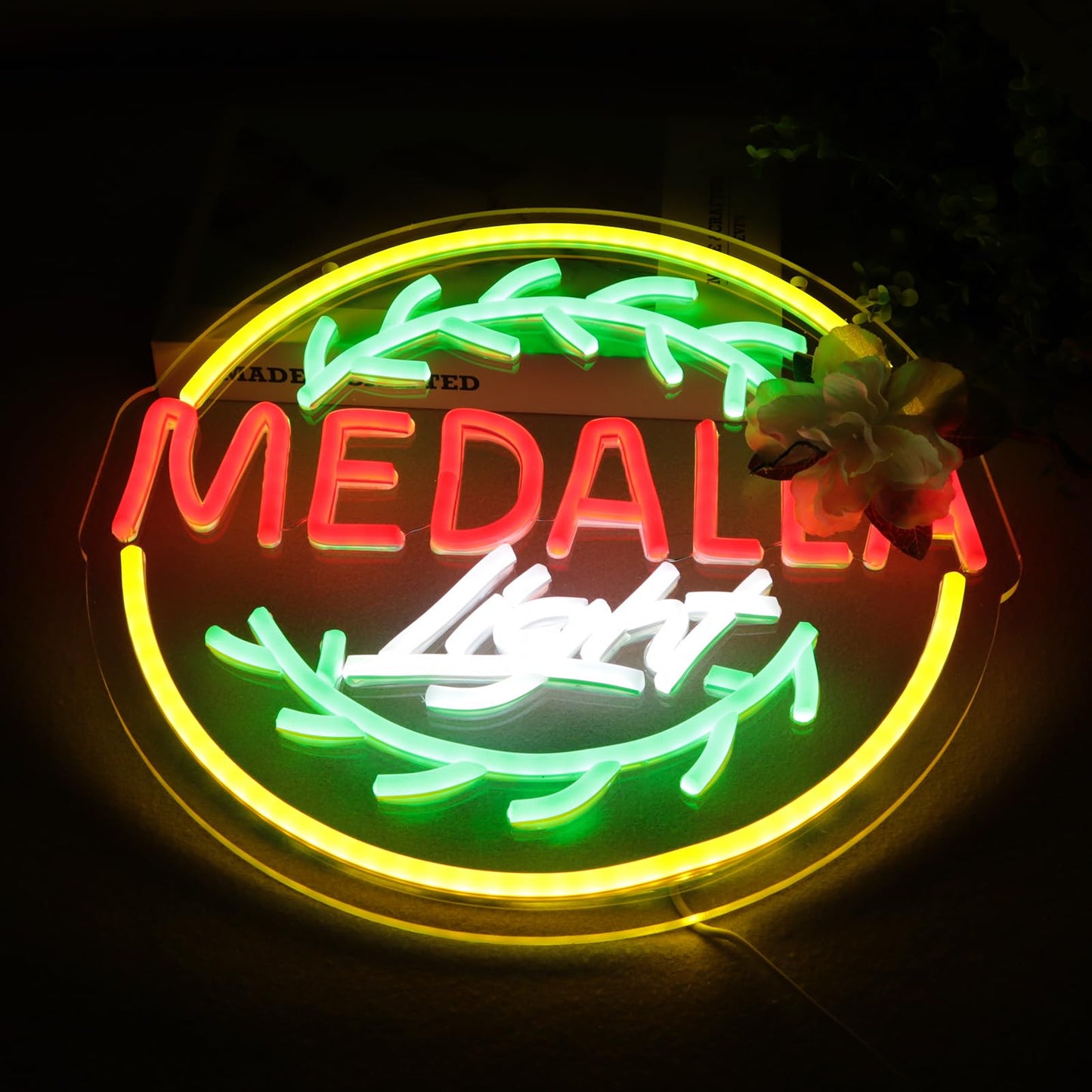 Wonderfullife malt-inspired Light Neon Signs For Medalla In Bar Pub Club Or Garage Bright Led Light For Home Bar And Man Cave Decor Wall Art Lighting For Restaurant Easy Hanging.