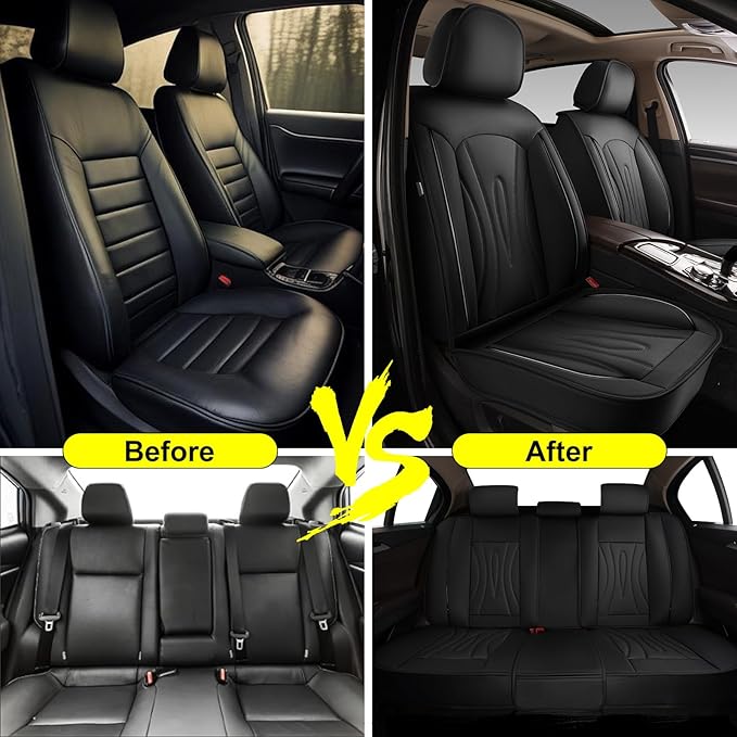 Car Seat Covers Full Set Fit for Hyundai Santa Cruz 2022 2023 2024 2025,Waterproof Laux Leather Seat Protectors for 5-Seat Vehicles(Black)