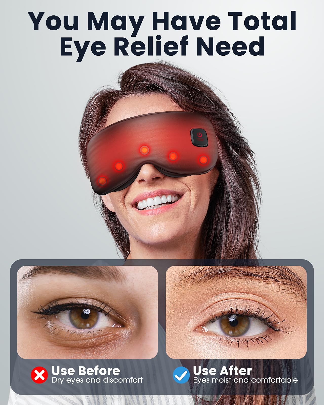 Heated Eye Mask - Cordless Eye Mask for Dry Eyes, Eye Relief, Improved Sleep, Washable Eye Heating pad for Travel and with Replaceable Shell (Black)