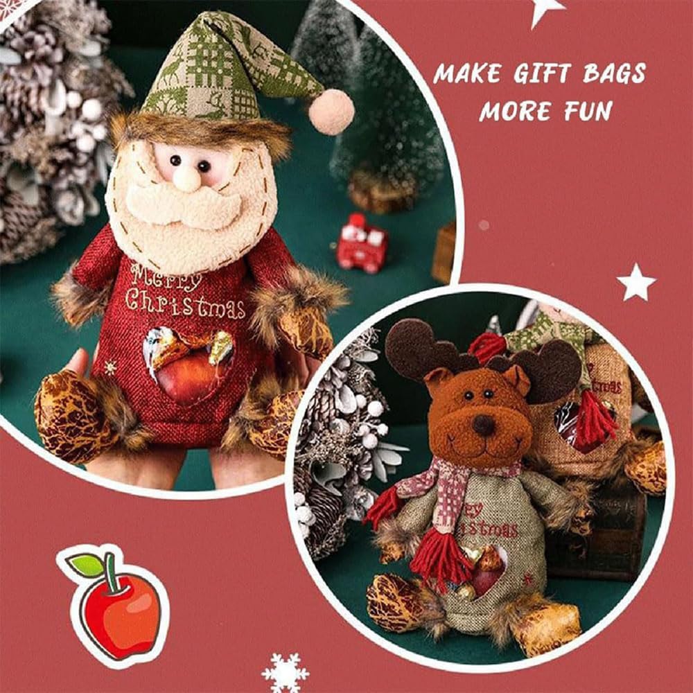 EZGHAR 2025 New Christmas Doll Gift Bags Zipper Design, Christmas Gift Doll Bags, Fabric Gift Bags, Small Fabric gift bags, for Party and Festival (6pcs)