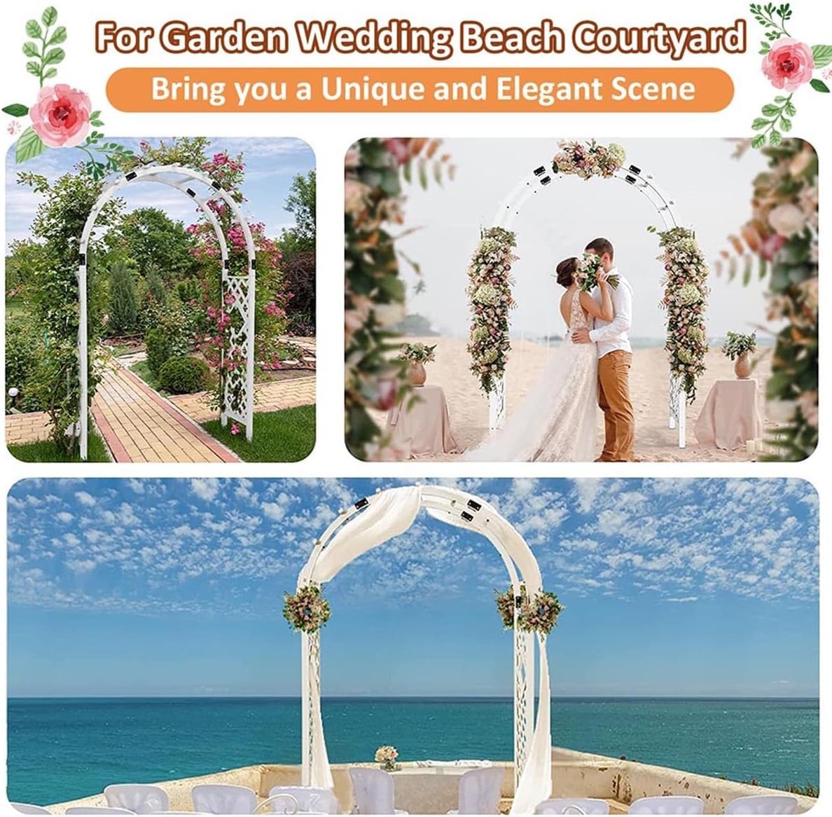 Wooden Garden Arbor Rose Archway Trellis for Climbing Plants Heavy Duty 1.2m 1.8m Wedding Arch Weatherproof & Easy to Assemble (White 120cm/47.2inch)