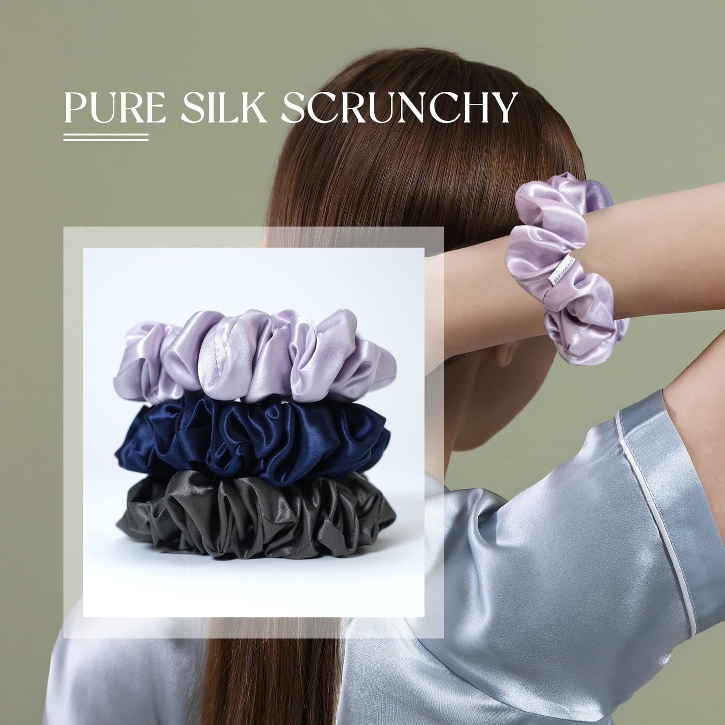 MTSNOO Silk Scrunchies, 3 Count, 100% Pure 22 Momme Mulberry, for Hair Sleep & Curly Hair with Elastic Band, Hair Ties Ropes Scr