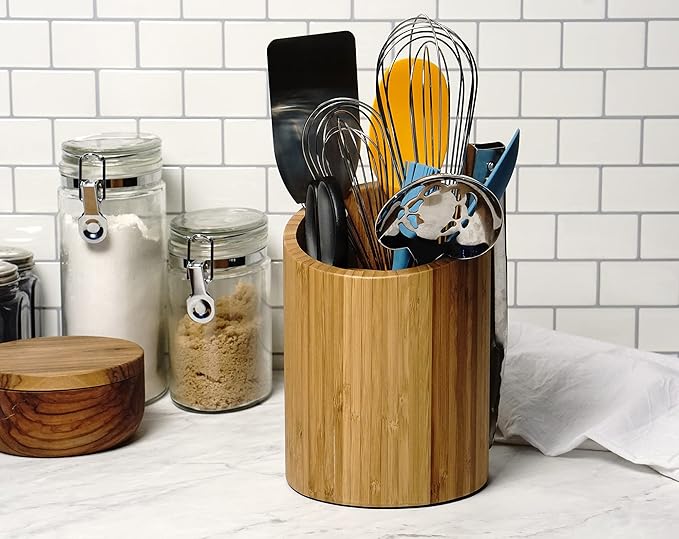 RSVP International Bamboo Collection, Countertop Décor for Kitchen & Tabletop, Tool Holder, 5.5(DIA)x7.75"