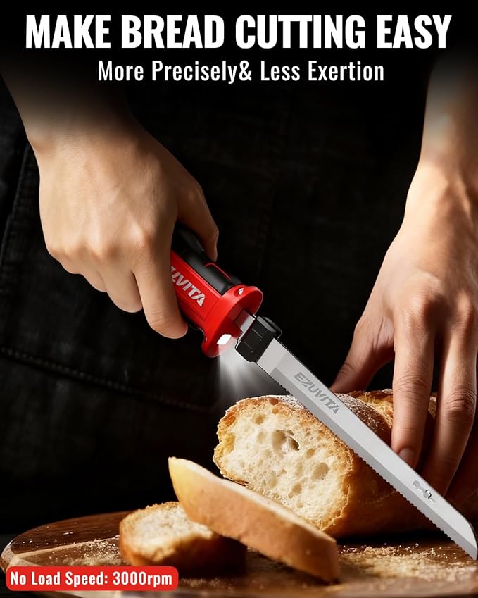 8V Cordless Electric Knife Set, Rechargeable Electric Carving Knife with Reciprocating Stainless Steel Blades for Meat & Bread, Fork Included, Equipped with interchangeable 2000mAh Large Capacity Battery, Ergonomic Handle and Safety Lock for Turkey, Me...