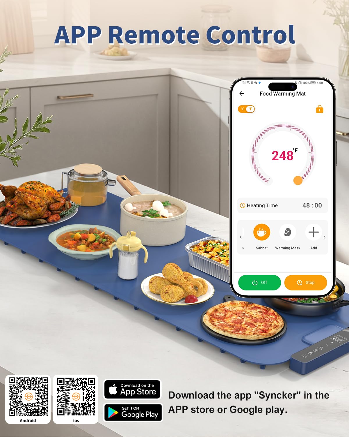 Food Warming Mat Extra Large 37"x15" with APP Control, Electric Warming Tray Adjustable Temp 99 Hour Timer Dishwasher Safe, Warming Mat for Food, Roll Up Portable Food Warmers for Parties Buffet