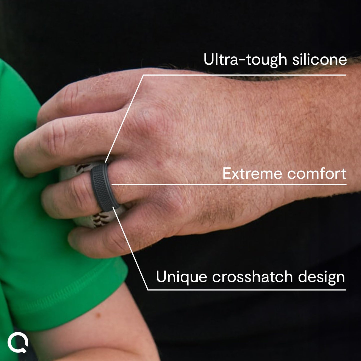 QALO Silicone Ring for Men - Mens Crosshatch Design with Breathable & Durable Silicone with Q2X - Comfort Fit Mens Silicone Wedd