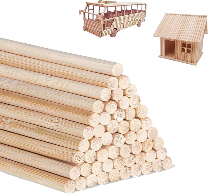 1/2 x 36 Inch 50PCS Dowel Rods Wood Sticks Wooden Dowel Rods - Unfinished Bamboo Sticks - for Crafts and DIYers