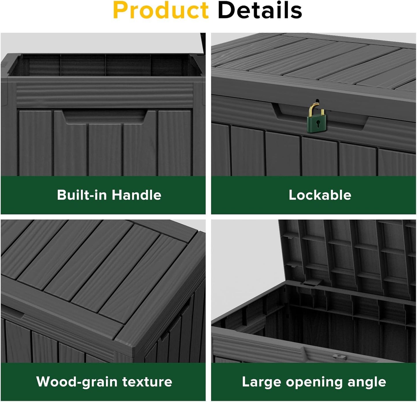 45 Gallon Waterproof Large Resin Deck Box Indoor/Outdoor Lockable Storage Container and Seating for Garden, Pool, and Patio (45 Gallon, Black)