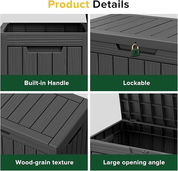 45 Gallon Outdoor Storage Box Waterproof Lockable Resin Deck Box Large, Patio Storage Bin for Pool Accessories Cushion Furniture, Garden Tools, UV-Resistant Outside Delivery Black