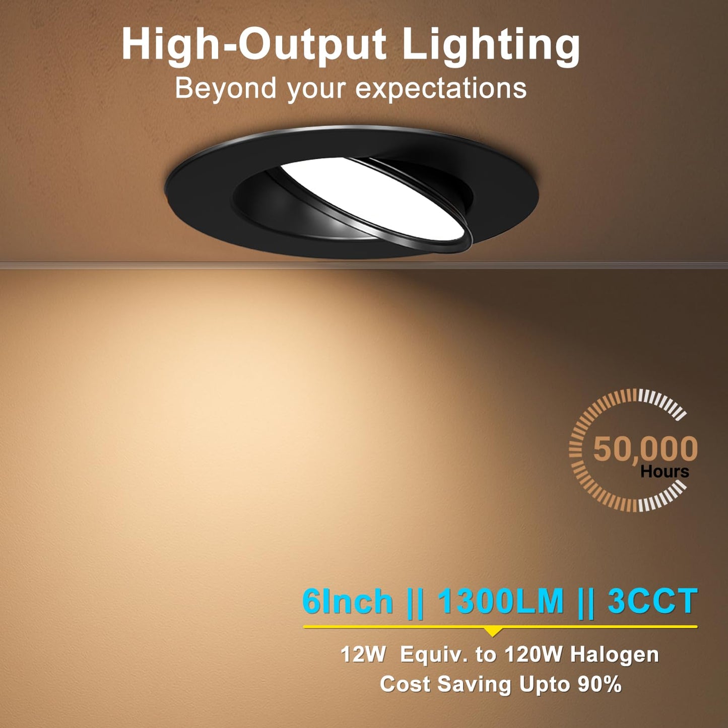 Lightdot 6 Pack 6 Inch Led Gimbal Recessed Lighting  360+90 Adjustable  3Cct Selectable & Dimmable (5%-100%)  1300Lm Ultra Bright Canless Downlight  Etl/Fcc Certified For Living Room/Kitchen-Black