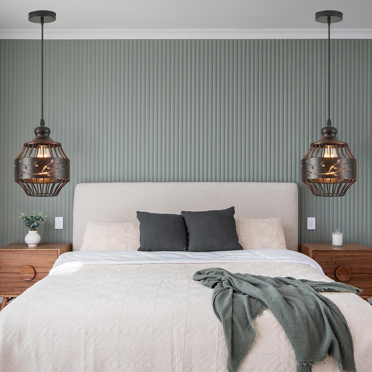 YLONG-ZS Modern Farmhouse Pendant Light, Metal, Dark Bronze Finish, 2-Pack, Model YLC15-2