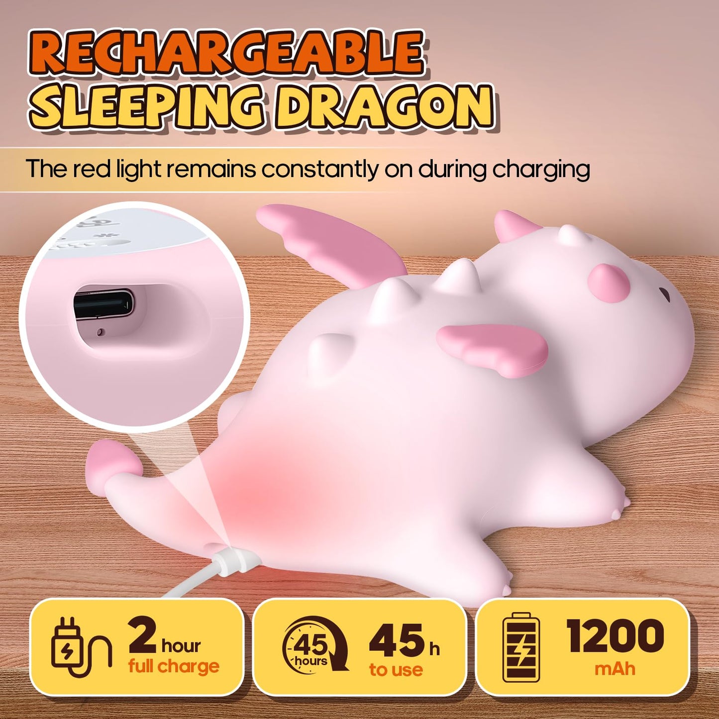 Gusweet Cute Dragon Night Light 7 Colors Changing And Dimmable Nursery Nightlight For Kids Rechargeable Silicone Bedside Lamp With Timer Gift For Boys And Girls