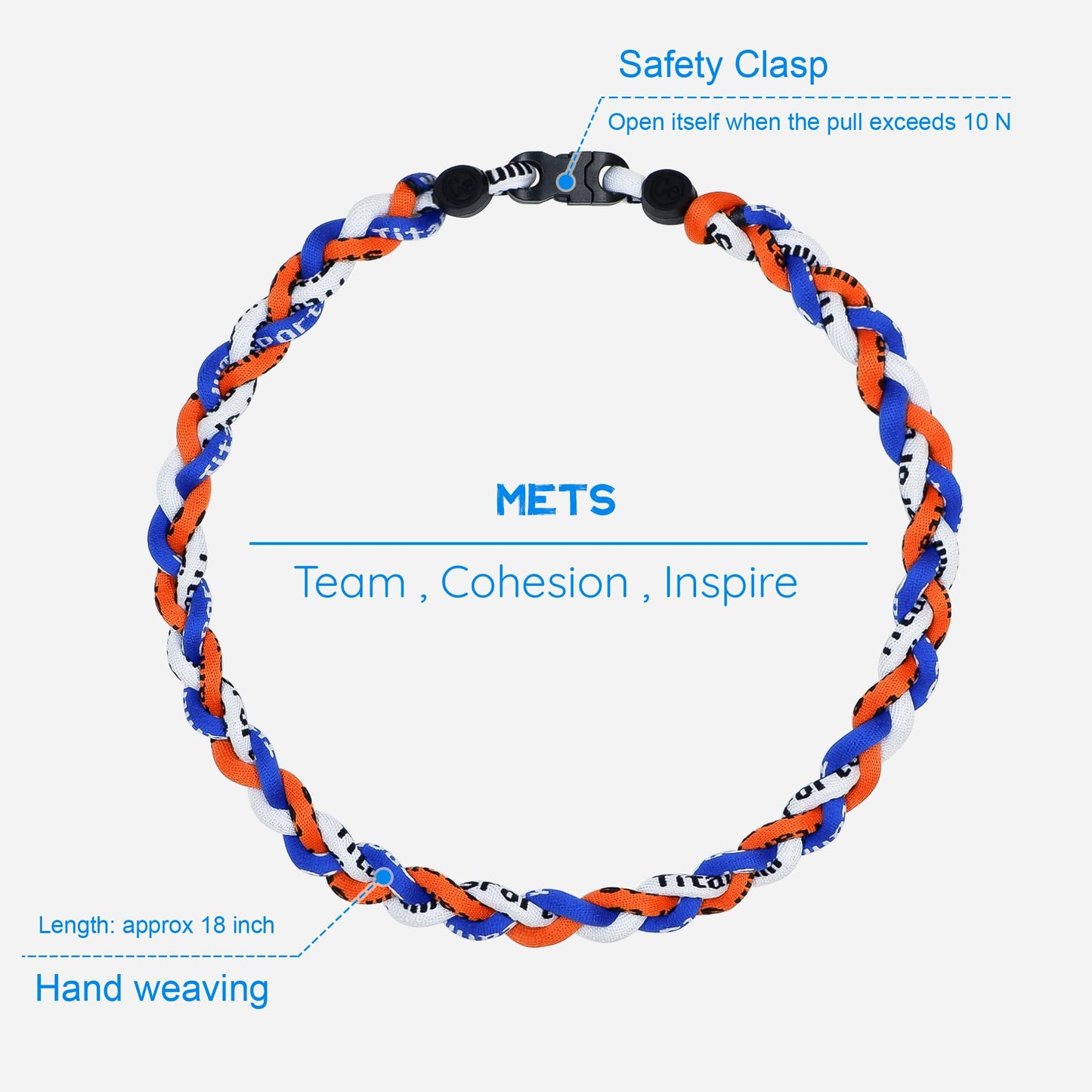 SUPBOMM Baseball Rope Necklaces, League Team Colors Braided Necklace, Baseball Team Gifts, Mets
