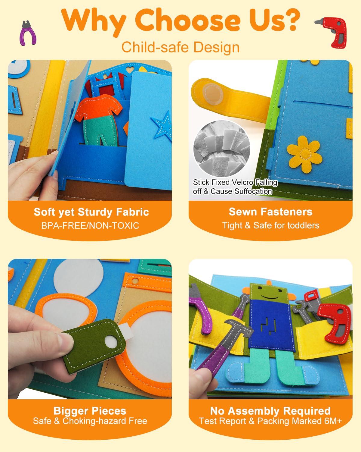 Felt Busy Book for Toddlers 1-3, Montessori Busy Board for 1 Year Old, Quiet Book Airplane Travel Toys, Sensory Early Learning Educational Toy, Car Activity Books, Kids 3-5, Pretend Play Boys Gifts