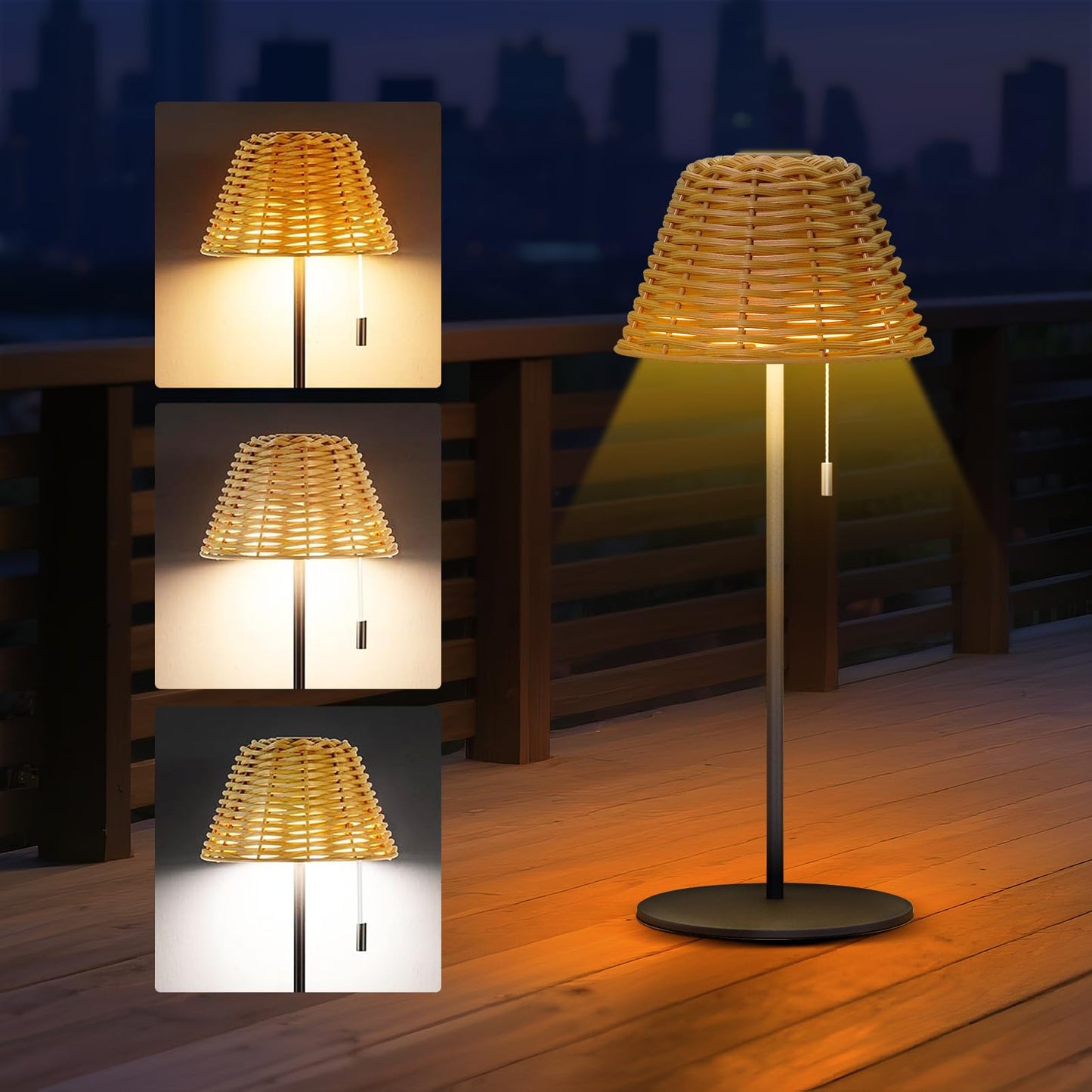 NiceBuy Rattan Table Lamp, Cordless Rechargeable, IP44 Water-Resistant, Small, Style D, Model OKS-MLERX809IPOP