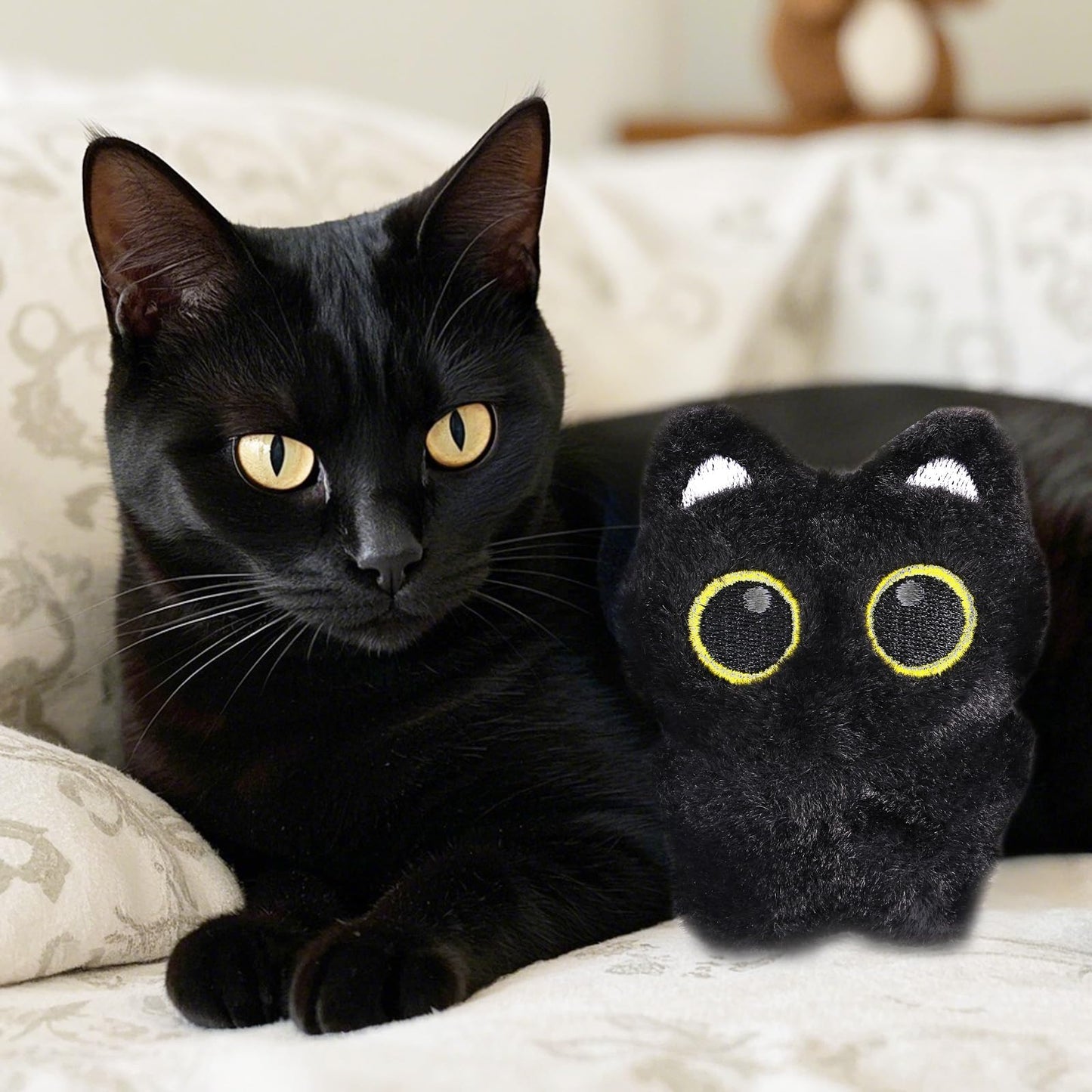 Tinoaly Cat Plush Keychain, 3.74x2.95in Black Cat Adorable Animal Plush Pendant Kawaii Keyring Charm Accessories Cute Kitty Lover Gifts for Handbags Backpacks Wallets