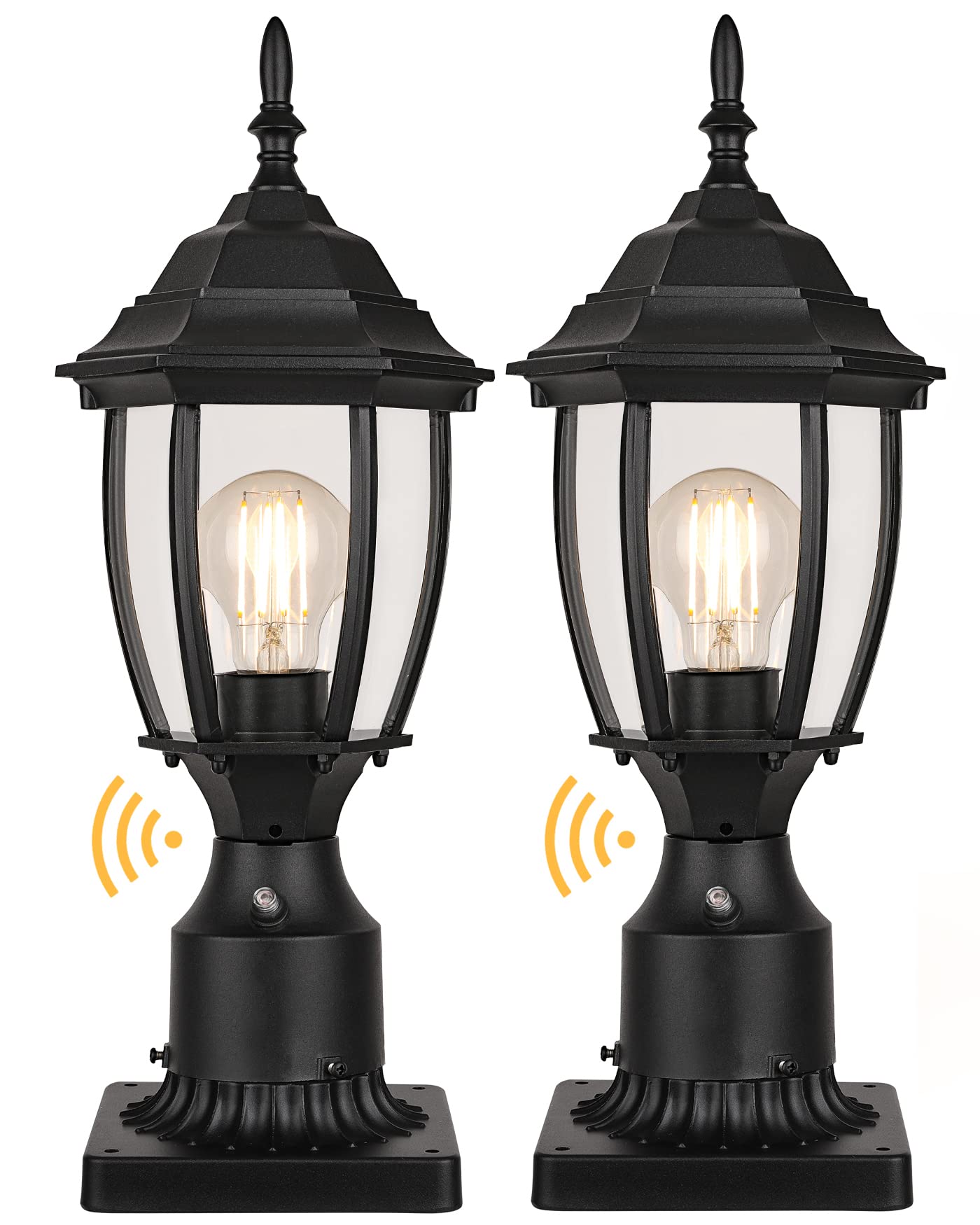 PARTPHONER Outdoor Post Light, 120V Waterproof Aluminum Fixture, 2 Pack, Black Mini, Model PL1159S2P, Clear Glass Lantern for Garden Pathway
