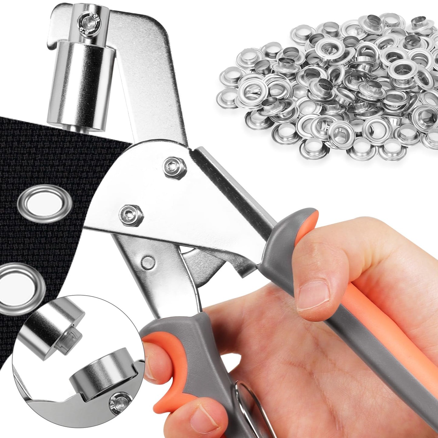 SBGGRL Grommet Tool kit, 3/8 Inch Heavy Duty Eyelets Pliers with 300 pcs 10mm Metal Grommet Set (Gold, Black, Silver) for Tarps, Fabric, Leather, Tents, Vinyl, Canvas