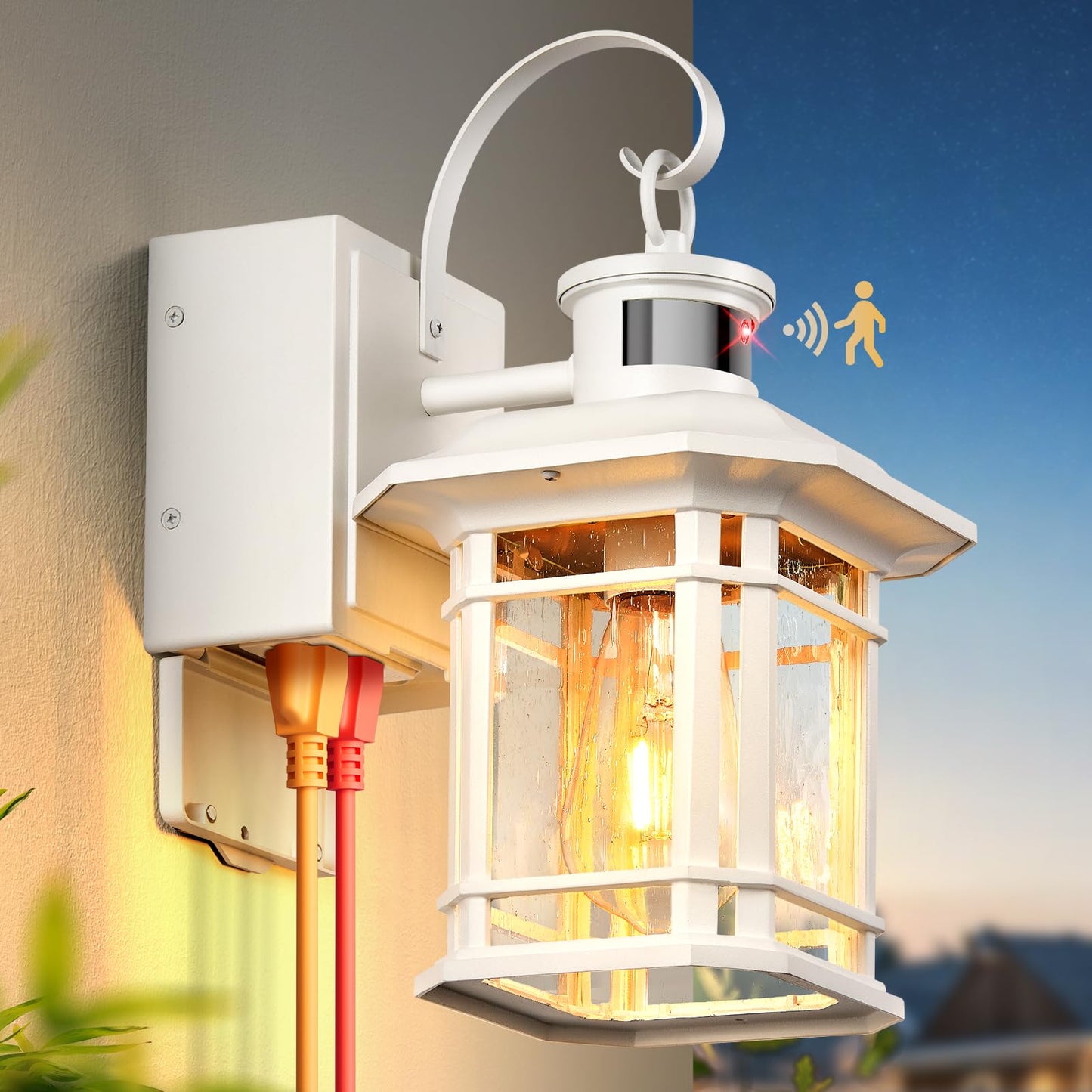 Opaxis White Outside Lights For House With Gfci Outlet  3 Modes Motion Sensor Porch Light With Outlet  Aluminum Dusk To Dawn Exterior Lighting Fixtures  For House  Porch  Garage