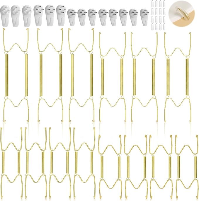 14 Pieces Plate Hangers for Wall - 6/8/10/12 Inch Invisible Plates Hanger, Stainless Steel Plate Holders with 14 Pieces Wall Hooks for 5.5 to 12.5 Inch Decorative Plates and Arts (Gold)