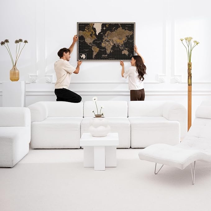 Canvas World Map with Cork Pin Board - English Lettering - Decorative Wall Decoration for All Rooms - Canvas Pictures with World Map Motif (90x60 cm, Pattern 5)
