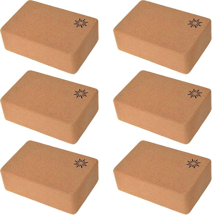 Sunshine Yoga 3" Cork Yoga Block, 6 Pack Bulk Yoga Blocks, Firm and Supportive Yoga Brick for Stretching, Pilates, and Wor...