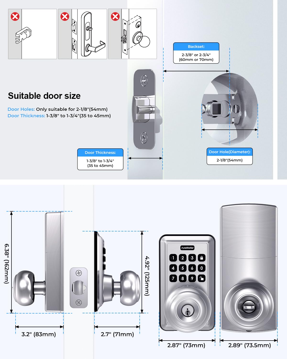 Keyless Entry Door Lock-Keypad Door Lock with Handle-Door Knob with Keypad-Electronic Digital Smart Locks-Auto Lock-Easy Installation-Satin Nickel