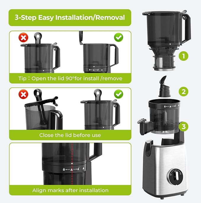 Cold Press Juicer, 5.4" Extra Wide Feed Chute Juicer Machines for Whole Vegetables & Fruits, 98% High Juice Yield, Easy Clean & Install, Compact Slow Masticating Juicer with 300W, Silver
