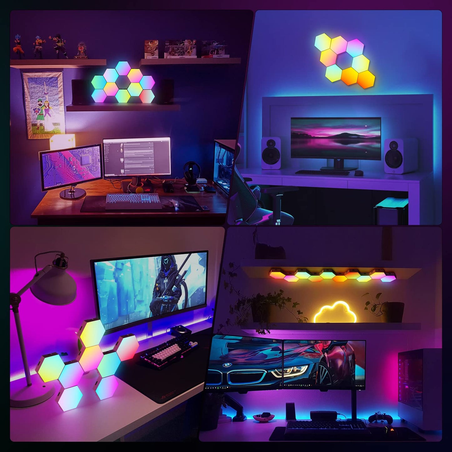 Hexagon LED Light Panels 8 Pack – RGB Wall Decor Lights with Music Sync, App & Remote – Modular Room Decor for Bedroom, Living Room, Gaming Setup, Gifts