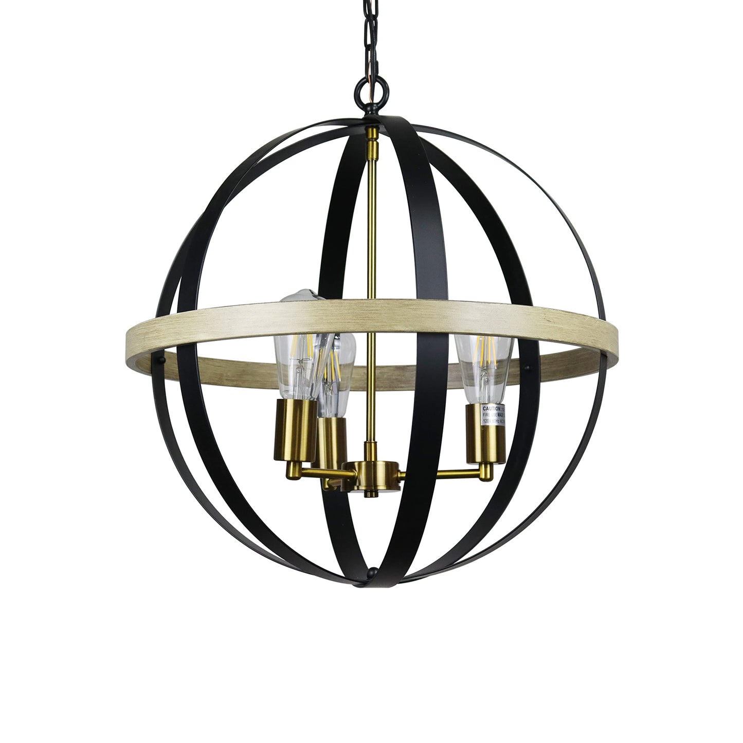 Chloe Lighting 3 Light Pendant, Farmhouse Style, 20in Wide, Matt Black/Brass/Wood, Model CH6H812TT20-UP3