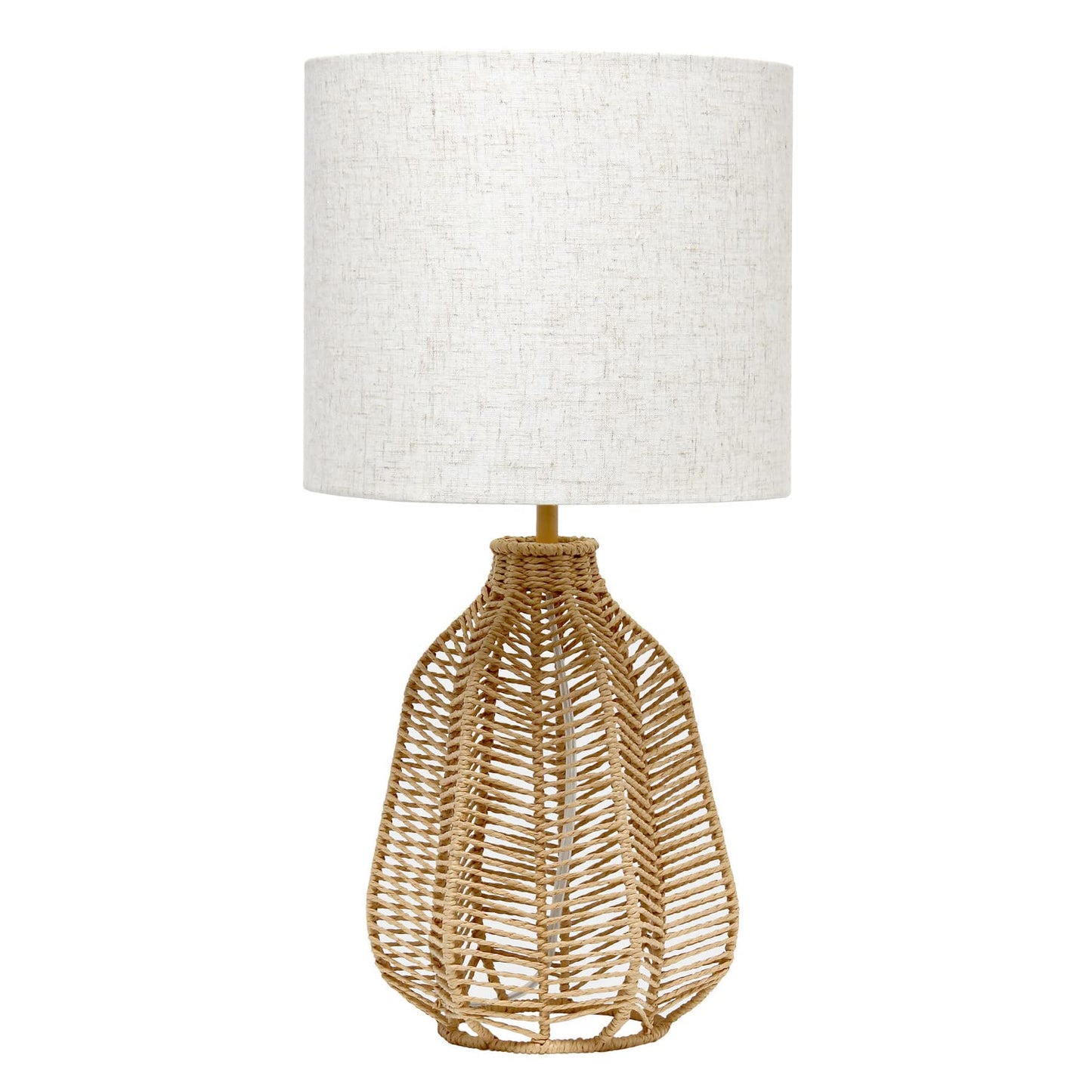 Elegant Designs LT2106-NAT Table Lamp, 21in Tall, Boho Coastal Style, Natural Paper Rope, Light Beige Linen Shade, 10.25x10.25x21