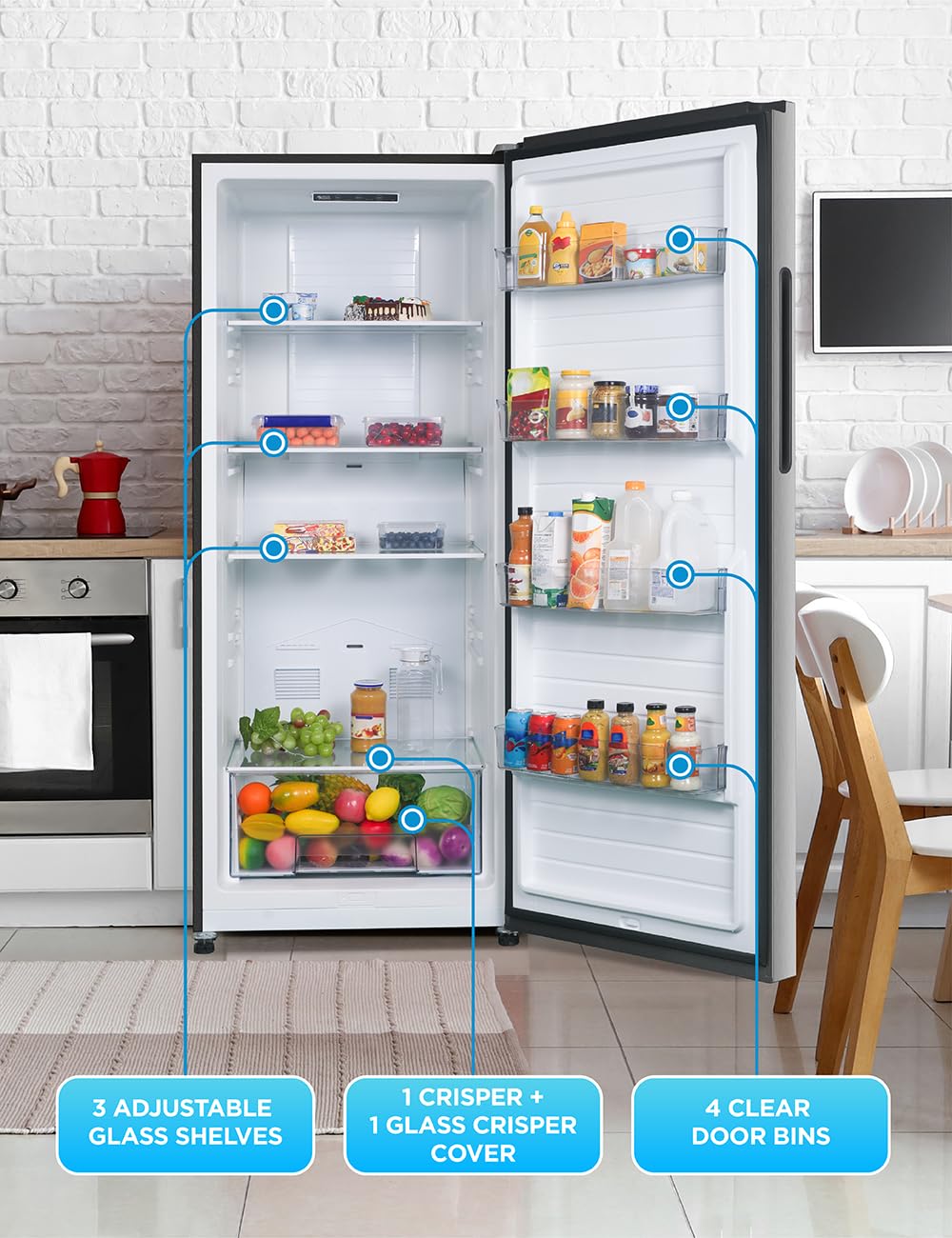 Commercial Cool 16.4 Cu. Ft. Convertible Freezer Refrigerator, Upright Fridge with Glass Shelves, Reversible Door, ENERGY STAR rated, Auto Defrost, CCUC1640GS, Stainless Look