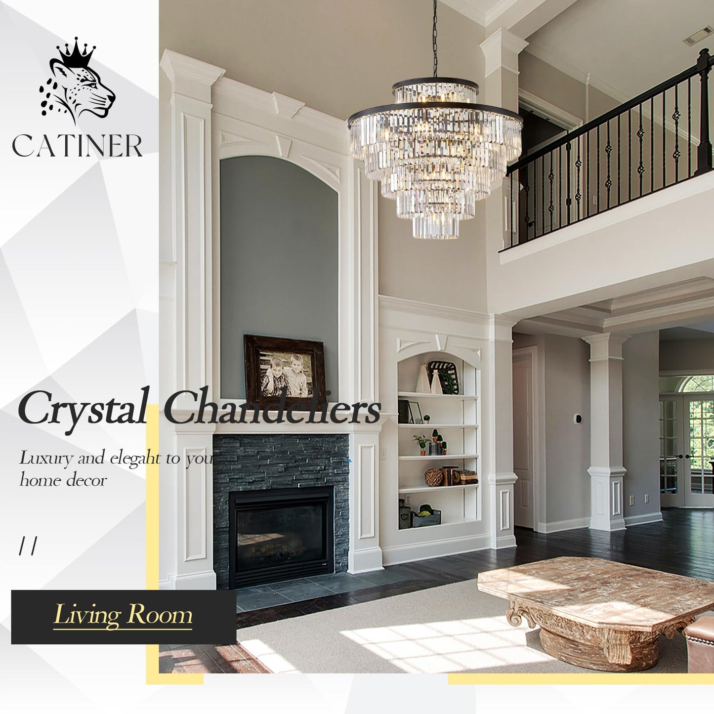 Large Crystal Chandeliers 23 Lights 36 Modern Black stylish Chandelier For Foyer Staircase Chandeliers 6 Tiers Round K9 Ceiling Pendant Lighting Fixture For Living Dining Room