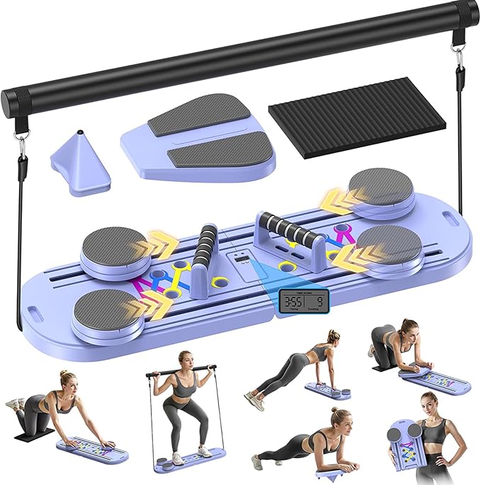 MOVOCA Pilates Board,Foldable Pilates Reformer Equipment with Timer, Multi-Purpose Portable Pilates Reformer Machine Home ...