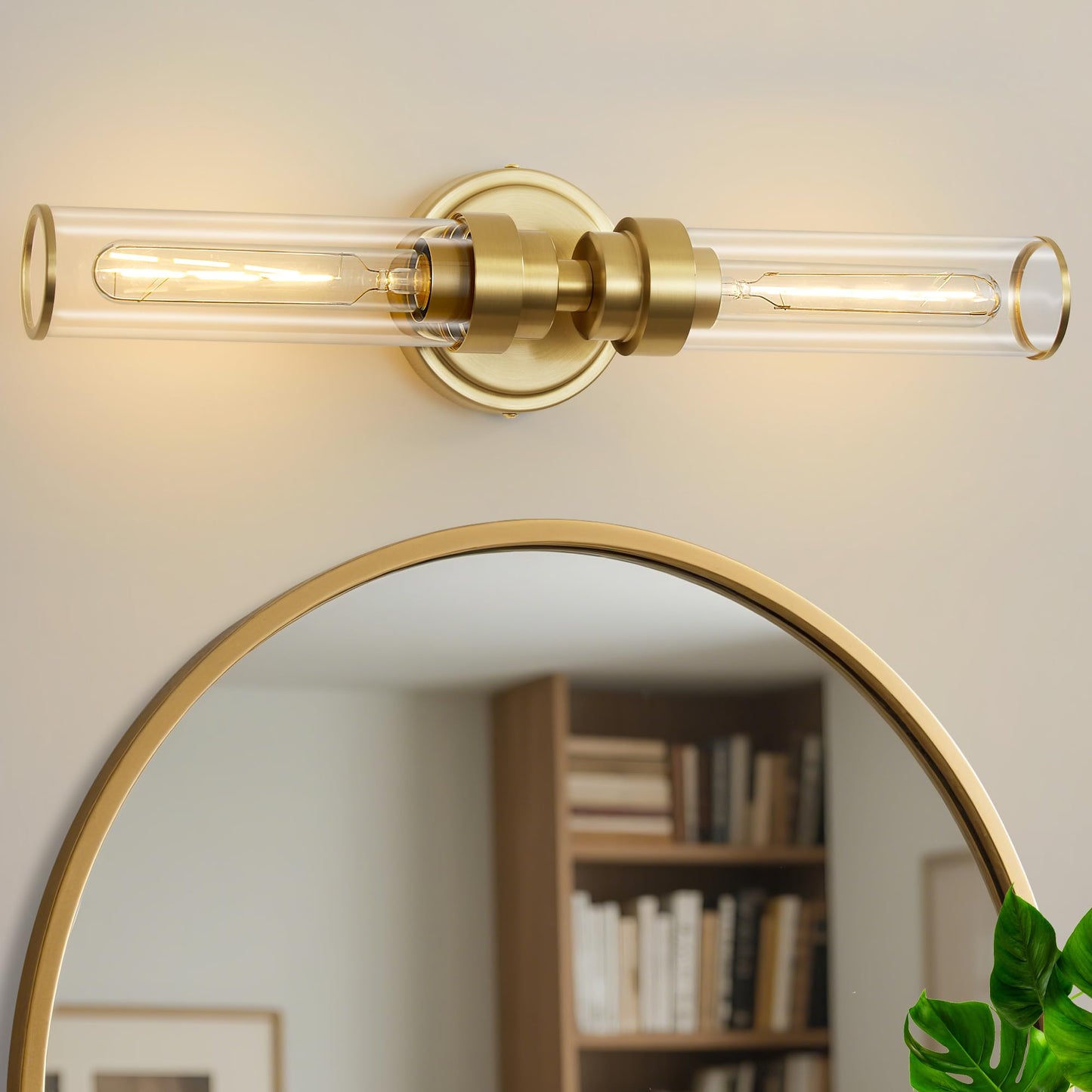 Vaziden Bathroom Light Fixtures  Gold Wall Sconce In Clear Glass Vanity Lights  Modern Bathroom Vanity Light Up And Down Sconces Wall Lighting For Living Room  Hallway  Bedroom - Bulb Not Included