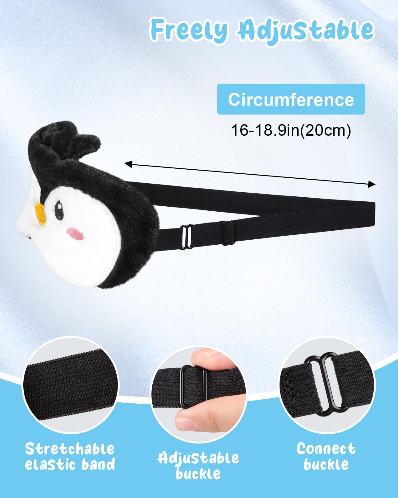 Miss Adola Sleep Mask for Kids - Valentines Gift for Kids Cute Plush Fuffy Sleeping Eye Cover Kawaii Soft Eyeshade Animal Eye Blindfold for Girls Boys Teens with Adjustable Strap, Penguin
