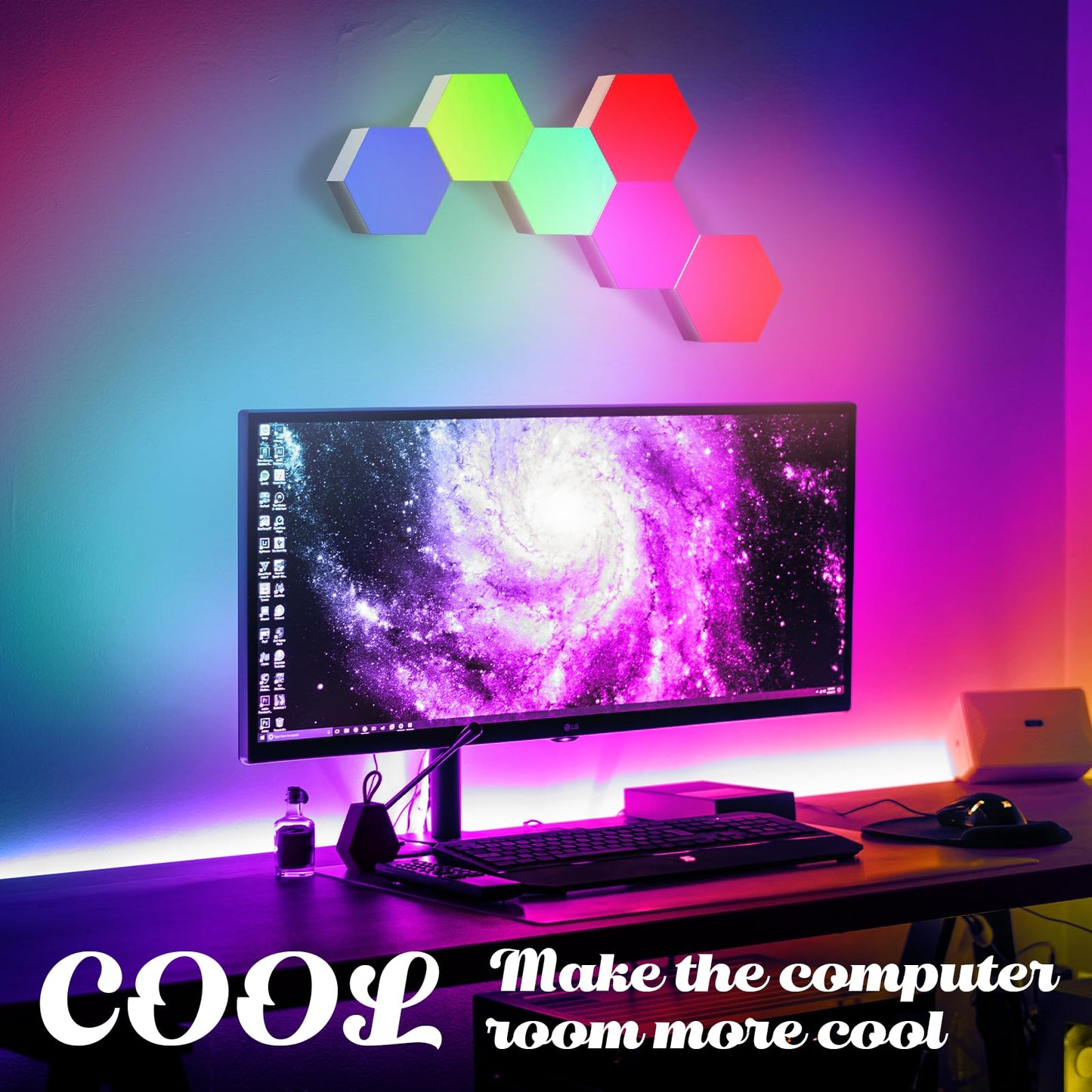 ODISTAR Hexagon Wall Light, RGB LED Touch-Sensitive, 6-Pack, USB-Powered, Model LP-010, Geometric Design