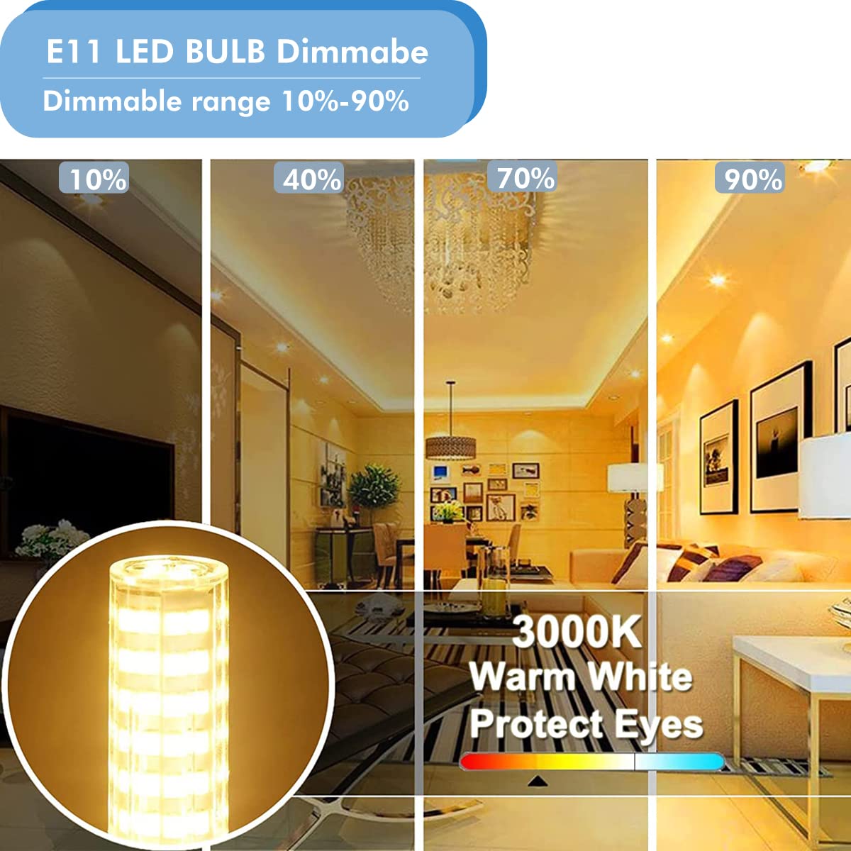 Zssxoled [Pack Of 8] E11 Led Bulb 7W Dimmable E11 Mini Candelabra Base 75W Halogen Equivalent  T3/T4 Jd E11 Led Light Bulb For Chandelier Cabinet Ceiling Fan Decorative Lighting Warm White 3000K