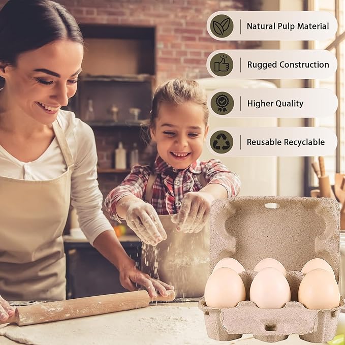 30 Pack Half Dozen Egg Cartons, Blank Natural Pulp Egg Carton Bulk 6 Count for Chicken Eggs and Duck Eggs, Reusable, Protects, Egg Storage Containers for Home Kitchen and Farmhouse (30 PCS 6 Count)