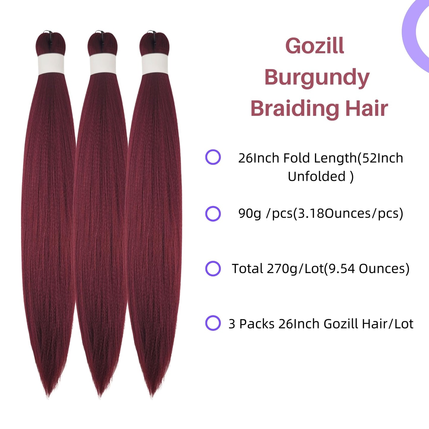 Burgundy Braiding Hair Pre Stretched for Knotless Braids 900# Synthetic Box Braiding Hair for Women