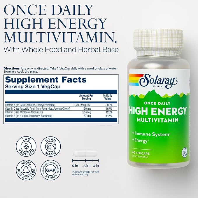 SOLARAY Magnesium Glycinate Powder 350mg and High Energy Multivitamin Bundle - Chelated Magnesium and Once Daily Multi - Bone Health, Muscle, Heart and Immune Support, 60-Day Guarantee, 6oz/60ct